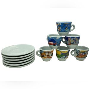 Set of 6 Nuova Point Espresso Demitasse Coffee Cups & Saucers - Italy Scenes